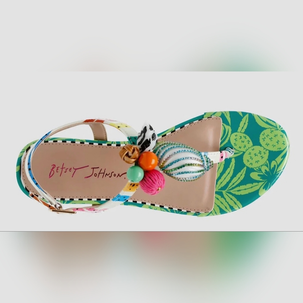 NEW Betsey Johnson Aleena Sandals Size 9.5 Green Colorful Beads Boho Multicolor - Picture 3 of 8